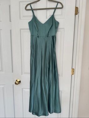 Birdy Grey Satin V-Neck Maxi Dress in Teal Green